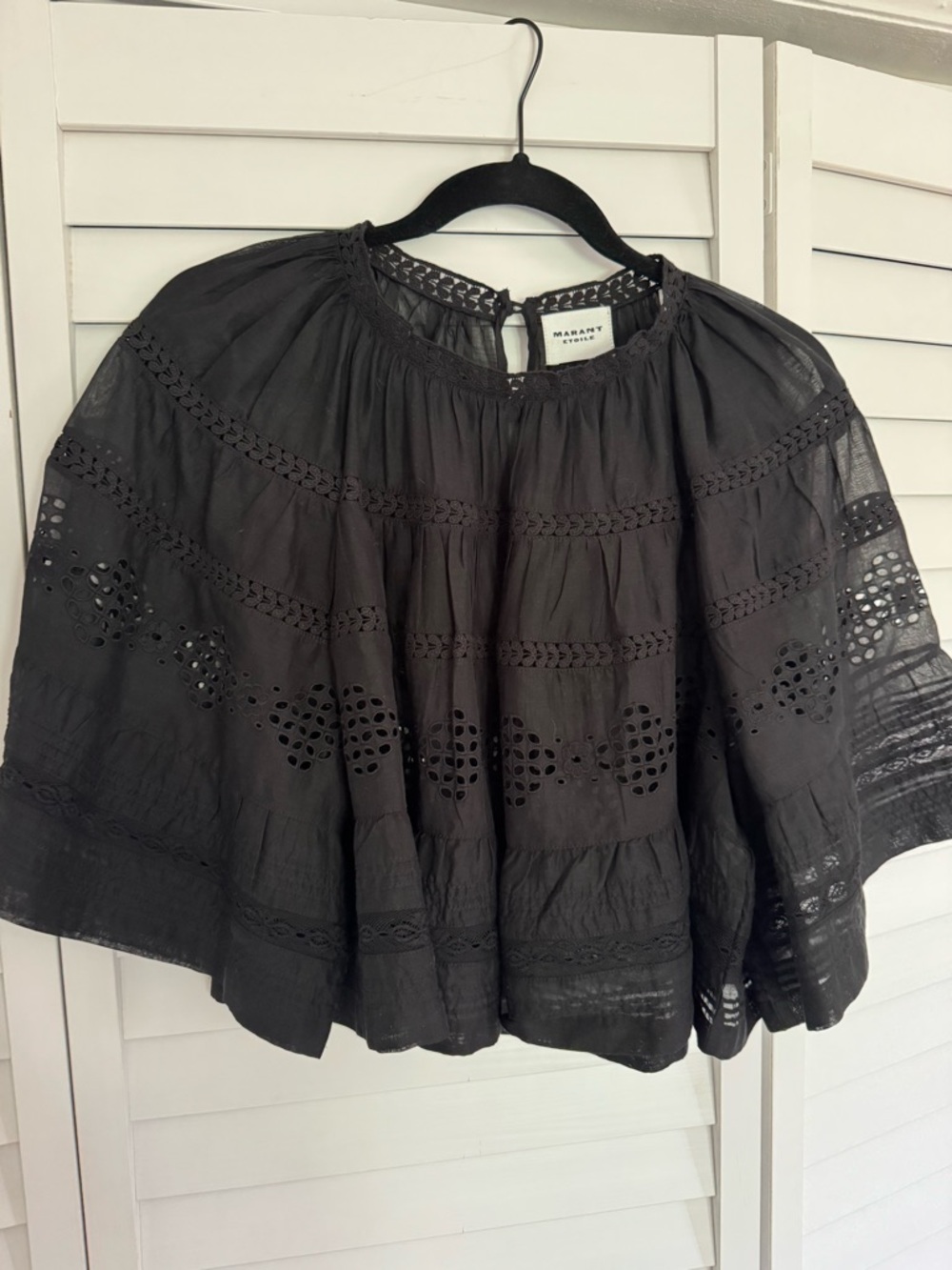 Marant Etoile Black Eyelet Boho Peasant Top